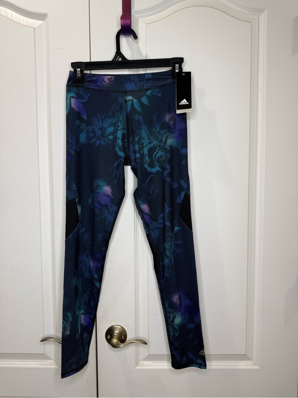 Adidas Girls Navy and Teal Abstract Print Workout Leggings